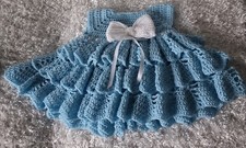 Handmade Crocheted Light blue Girl Dress 2 Piece set 0-3 months