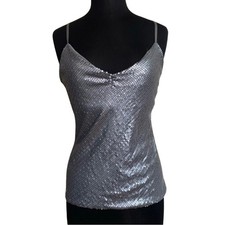The Limited Silver Sequin Camisole V-Neck Adjustable Strap Tank Top Grey Large