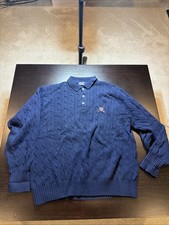 Polo Ralph Lauren Blue Cable Knit Sweater Golf Logo Shawl Collar XL Cricket