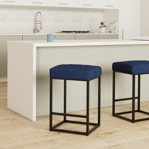 MINCETA Bar Stools, Modern Upholstered Metal Counter Height Stools with Footrest