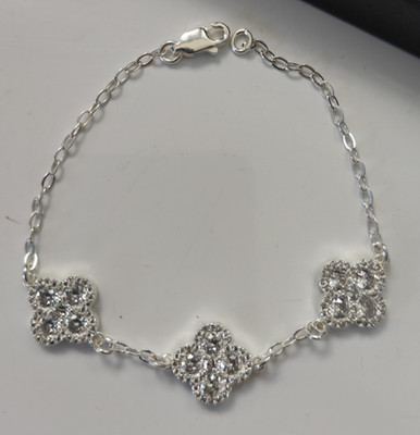 White Flower Charm Bracelet Sterling Silver 925 Women s white Zirconia mexicana