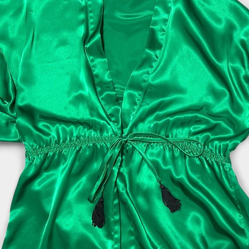 Victoria's Secret Vintage Green Satin Robe Size S Tassel Tie Waist Gold Label - Picture 2 of 15