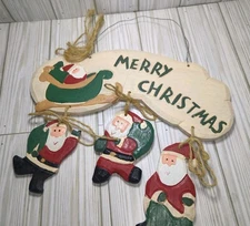 Vintage Christmas Plaque Santa Claus Wooden Decor 90s