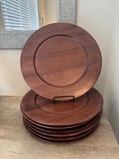 Pottery Barn Wood Charger Plates Set Of 7 Large Dark Brown 14” Rustic Chic