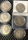 3 - 1064 P JFK Half Dollars and 3 - Walking Liberty Half,1942 P,1920 S, 1939 P