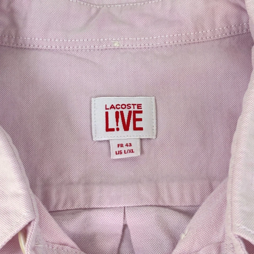 Camisa LaCoste Live Algodón Sarga Rosa Manga Larga Con Botones Para Hombre Talla L/XL Foto 3 de 4