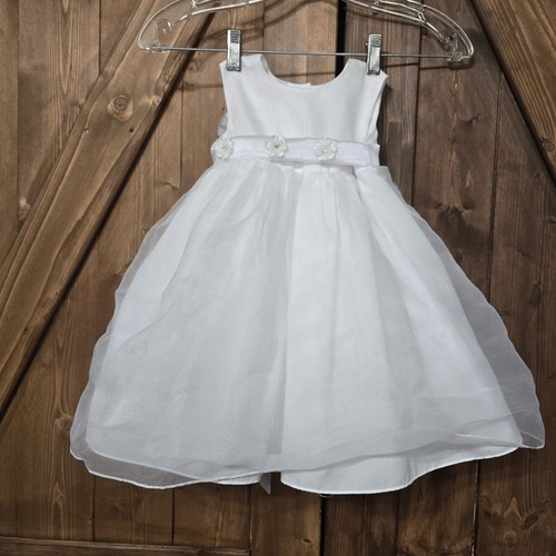 David’s Bridal White Flower Girl Dress 18M Toddler Wedding Bow Back