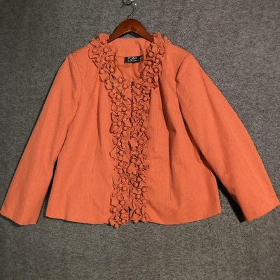 T. Renz Ruffle Blazer Jacket Womens 1X Orange Bohemian Luxe Lined Dressy Party