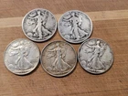 5 Walking Liberty Half Dollars 5 Different Dates.