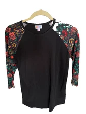 LuLaRoe Nwt Women Small Randy Black Colorful Floral 3/4 Sleeves Gold Red Top
