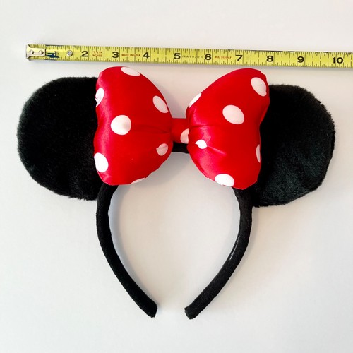 Disney Parks Minnie Mouse Ears Headband Classic Black Velvet Red Polka Dot Bow - Picture 5 of 6
