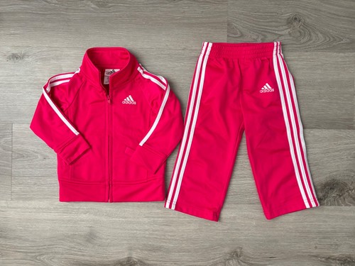 ADIDAS Girls Track Suit HOT PINK Baby Toddler Size 12 Months Zip Up Logo Pant
