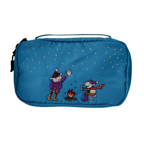 OLLEBOREBLA Pig Embroidered Zip Around Pouch, Multi-Purpose, Blue Women USED