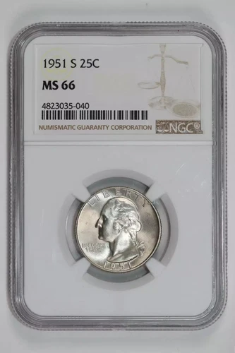 1951-S WASHINGTON QUARTER NGC MS66