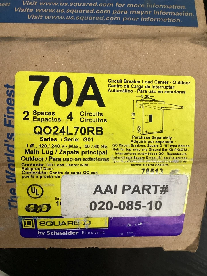 SQUARE D QO24L70RB 70A автоматический выключатель центр нагрузки серии G01 новый - Изображение 2 из 4