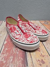 Vans "Off The Wall" Authentic Logo Red And White Mens Size 6.5 Womens 8 No Laces