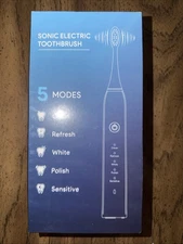 Sonic Electric Toothbrush Waterproof ~5 Modes~ 2-Heads ~White Factory Sealed