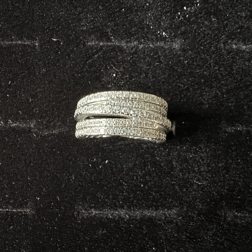 Anillo Cruzado David Yurman Pavé Plata de Ley 925 con Diamantes TALLA 8 Foto 3 de 4