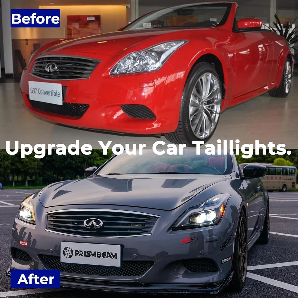 Фары с логотипом пламени PRISMBEAM RGB подходят для 08–13 Infiniti G37 2DR и 14–15 Q60 2DR - Изображение 3 из 4