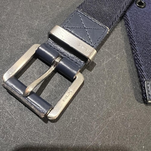 RLX Ralph Lauren Belt Mens 34 Navy Blue Web Leather Trim Gunmetal Buckle - Picture 7 of 10