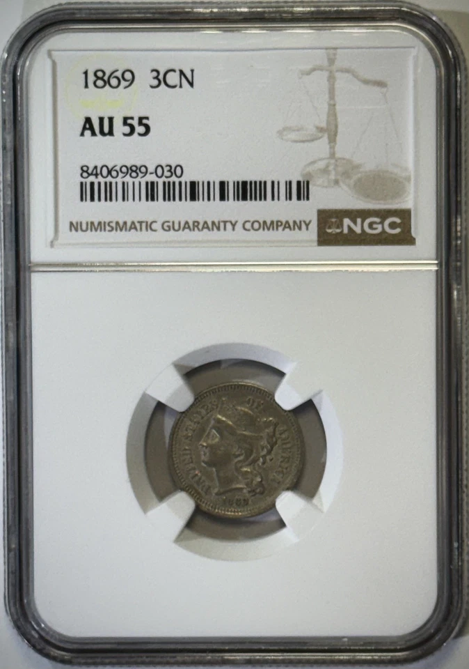 1869 Three Cent Nickel - NGC AU 55 - Image 3 of 4