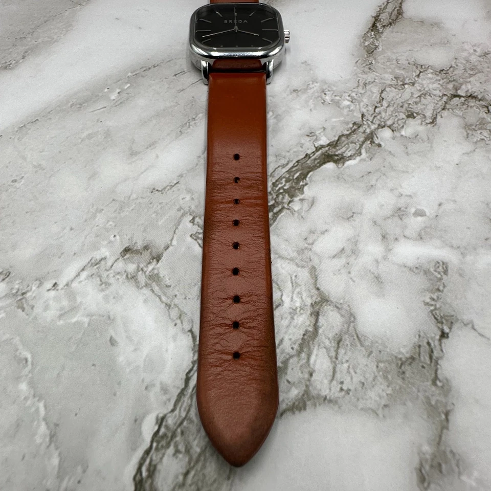 Breda Visser Watch Men Silver Tone Square Dial 36MM Leather Band New Battery - Image 4 of 4