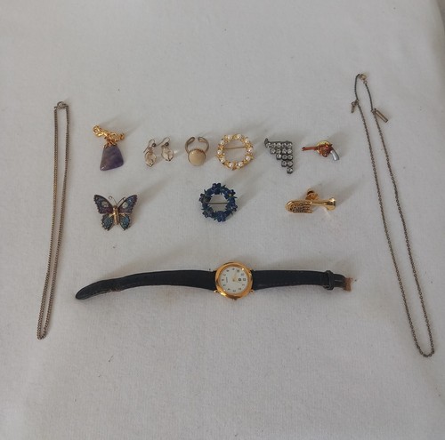 Joblot Of Jewellery Brooch Watch Earings Tie Pins Necklace Ring Costume