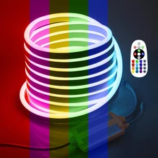 5M RGB LED Neon Rope Lights 16.4FT Outdoor Waterproof Neon LED Strip Light AC...