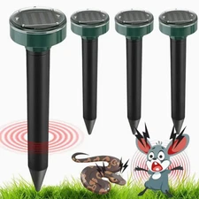 Solar Powered Ultrasonic 4-Piece Animal Pest Repellent Outdoor In-Ground Stakes
