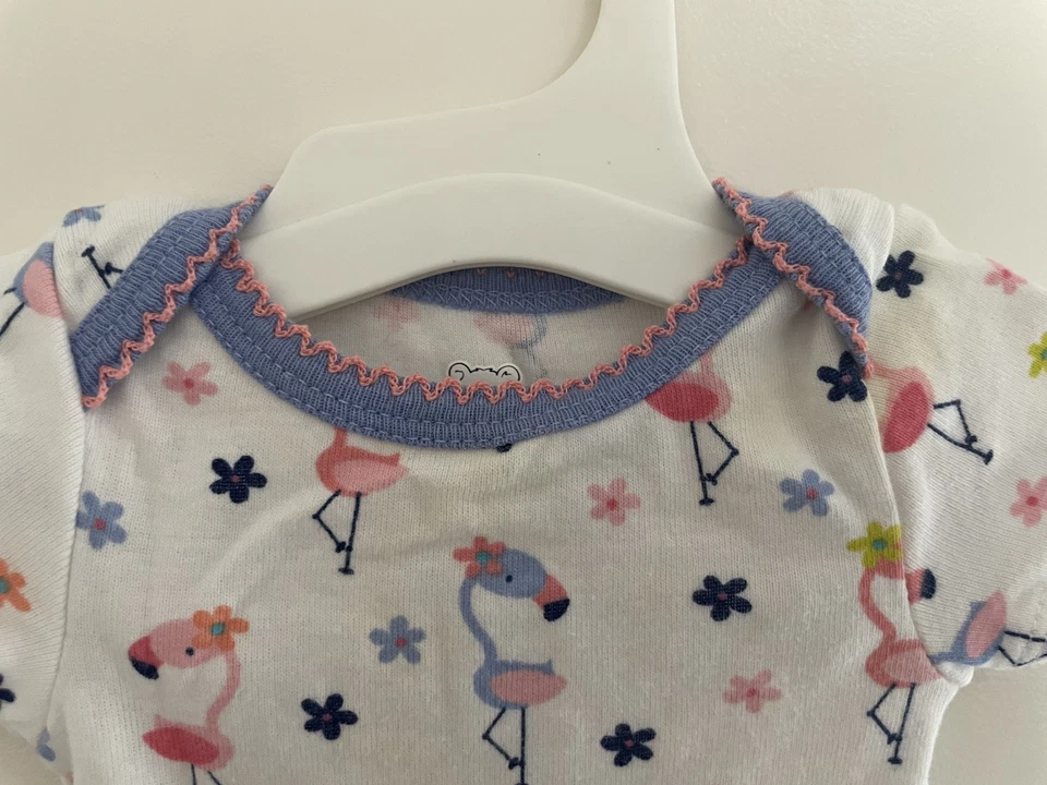 Koala Baby Girls Cute Floral Flamingo 100% Cotton Short Sleeve Bodysuit White NB - Image 3 of 4