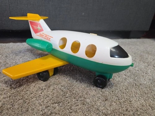 VTG 80s Fisher Price Little People Airport Jet Airplane Yellow Green