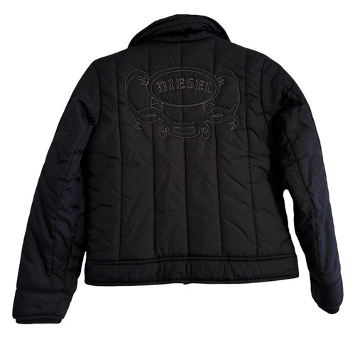 Diesel Puffer Bomber Jacket Boys M Black Hood Single Stitched Company Embroidery - Picture 3 of 11