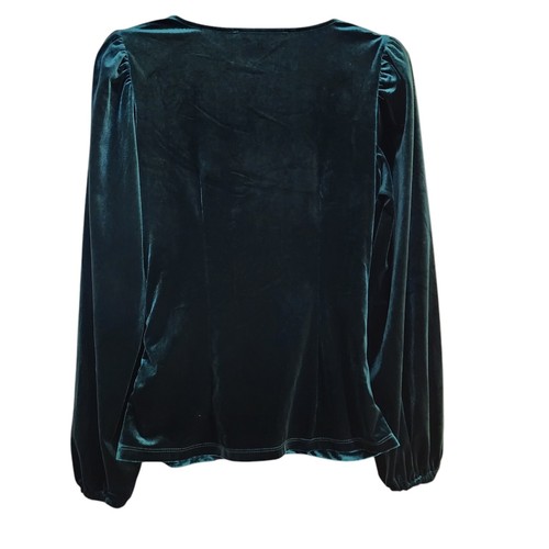 BOSTON PROPER Womens Soft Green Velvet Ruched Front Sweetheart Top Sz Small EUC - Picture 8 of 10