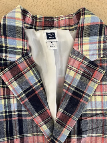 Janie & Jack Madras Plaid Linen Cotton Blazer Casual Formal Suit Jacket Sz.4 - Picture 2 of 3
