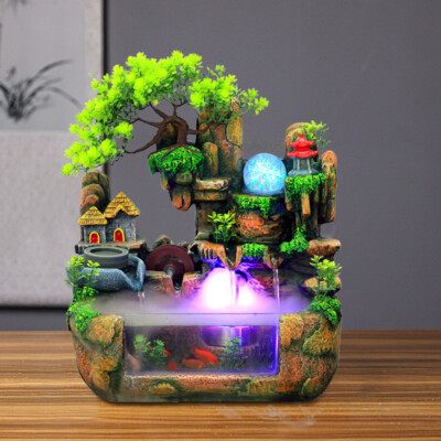 Tabletop Water Fountain Zen Meditation Indoor Waterfall with LED Light & Mist US