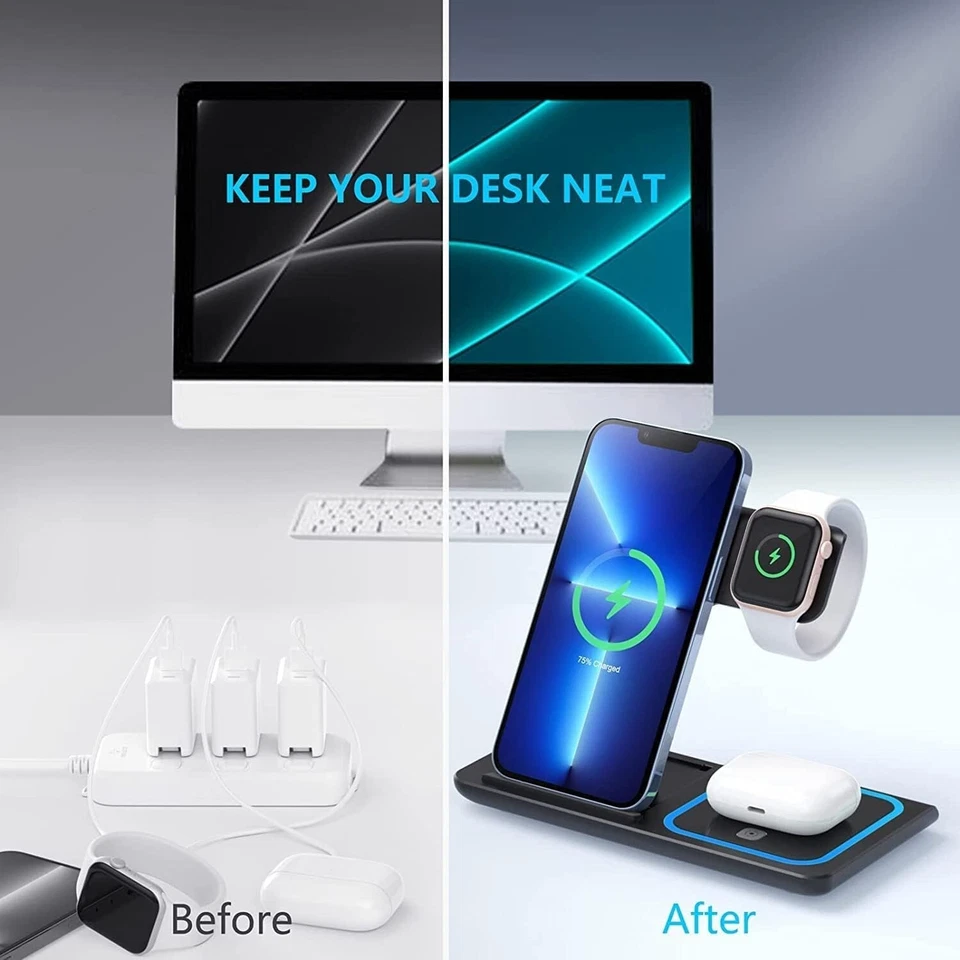 Wireless Charger For iPhone Apple Watch & AirPods 3 in 1 Wireless Charger Stand - Image 4 of 4