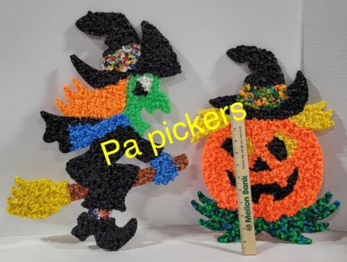 LOT OF 5 VINTAGE POPCORN HALLOWEEN PUMPKIN & WITCH DECORATIONS NLACK CAT MOON - Picture 1 of 4