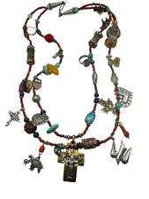 Jeep Collins Sterling Silver Charm Necklace Retired Genuine Amber Coral One Off