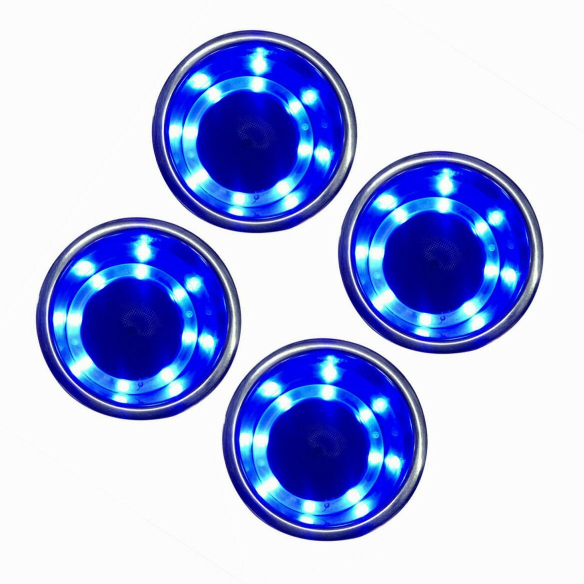 4Pcs Stainless Steel Car Drink Holder Blue LED Light Cup Holder