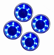 4Pcs Stainless Steel Car Drink Holder Blue LED Light Cup Holder Atmosphere 