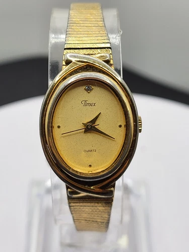 Vintage Timex Ladies  19mm Gold Tone Oval Dial Analog Quartz Watch New Battery
