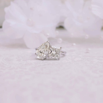 3,50 kt Toi et Moi Ehering 18 kt Weißgold IGI Lab Created Diamant im Birnensc...