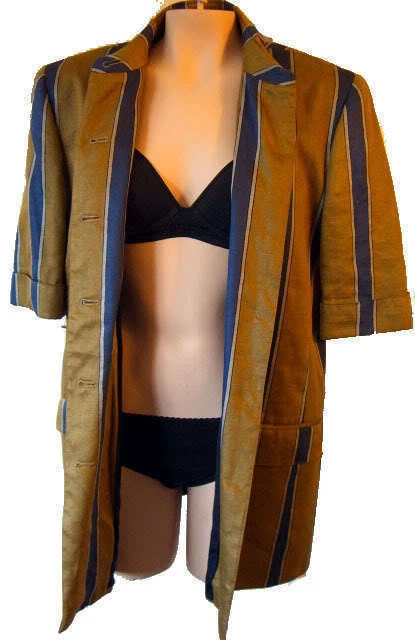 GUCCI tuta blu a righe oro blu giacca blazer 46 m 10 bottoni LINO cappotto vintage SOLE