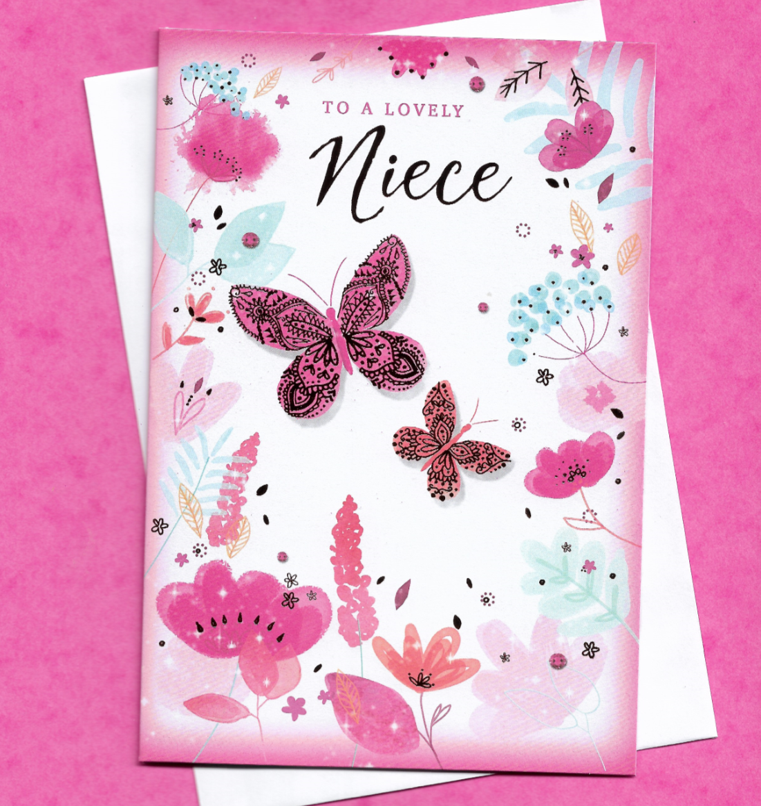 Special Niece Birthday Card Bright Butterfly Adult Message Verse Floral 19x13cm