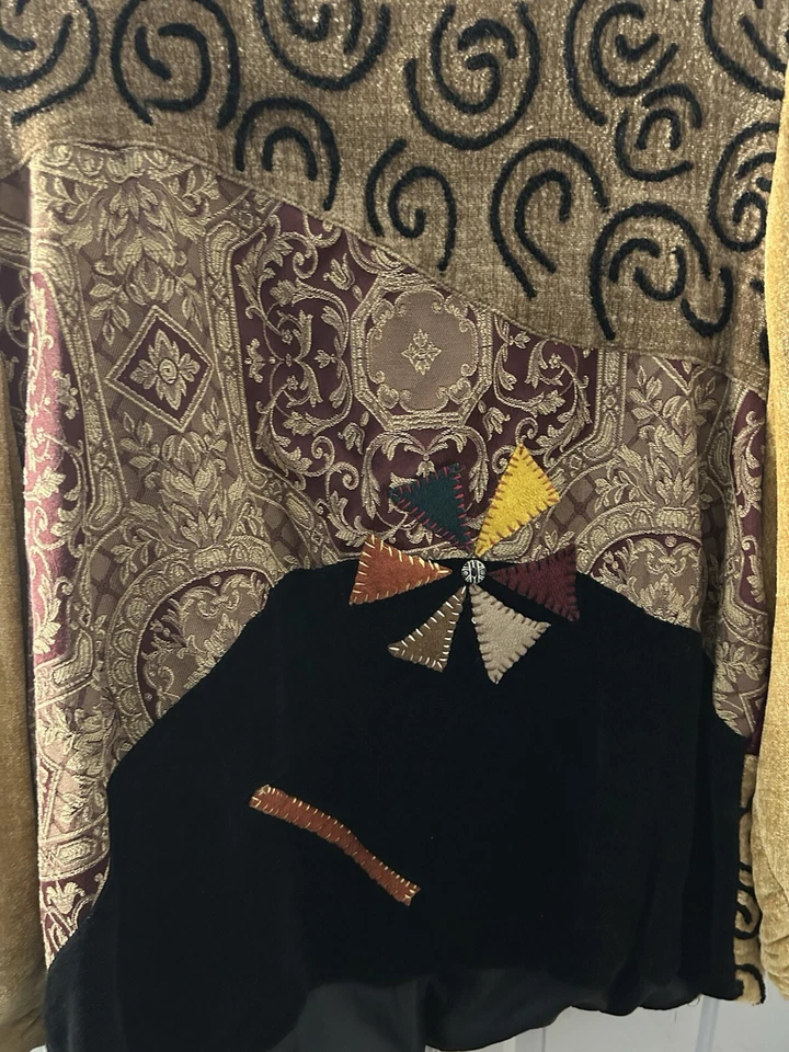 Винтажный женщин индиго Moon лоскутное одеяло куртка 2 X богемное искусство бархата золото спин круг - Изображение 4 из 4