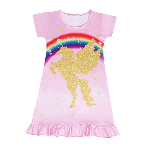 Toddler Girls Rainbow Nightshirt Nightie Princess Dresses Unicorn Printed Party - Picture 7 of 8
