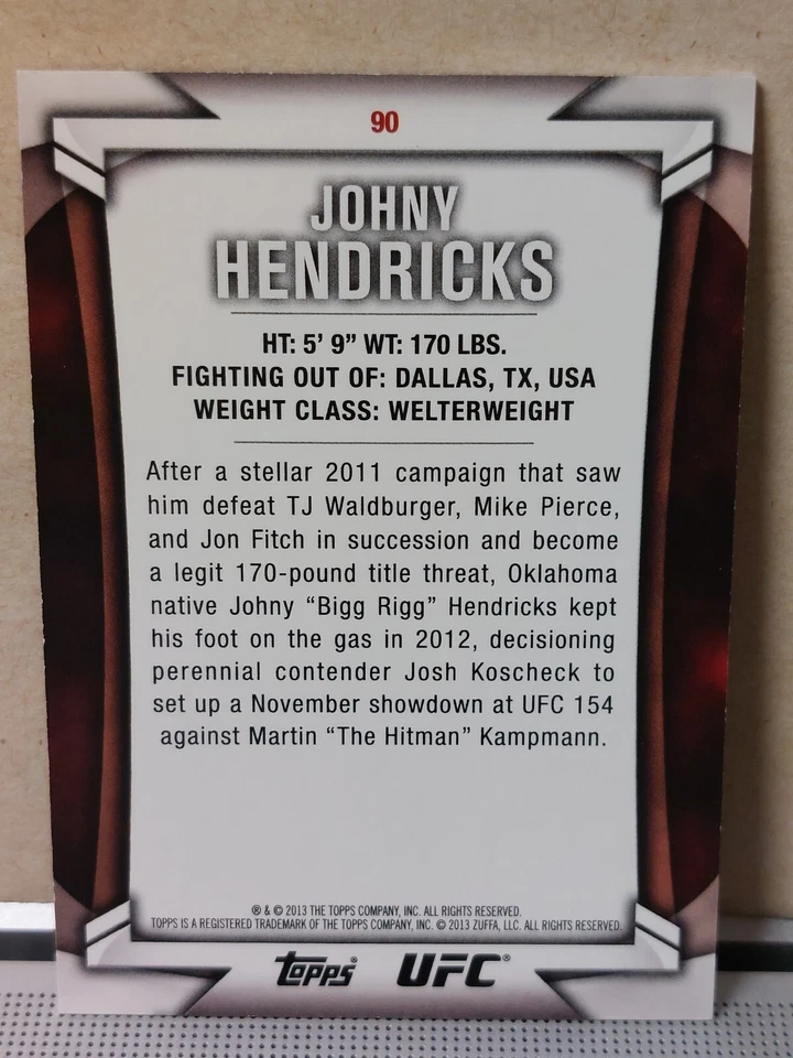 Johny Hendricks #90 2013 Topps UFC Knockout Blue #73/88 - Image 2 of 2