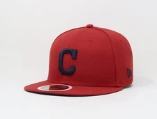 New Era 59Fifty Kids Boys Cap Cleveland Indians "C" Red On Field Fitted Hat