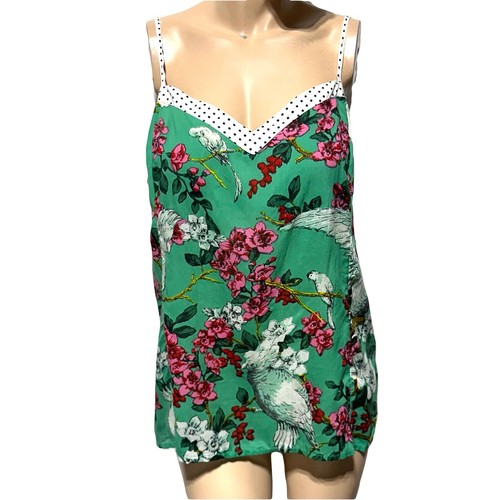 Anthropologie Damen Blumendruck Tank Größe XL grün gepunktet PJ Top Cami neu mit Etikett