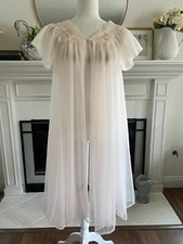 Vintage Van Raalte Babydoll Robe Sz Small Chiffon Pale Pink Coquette